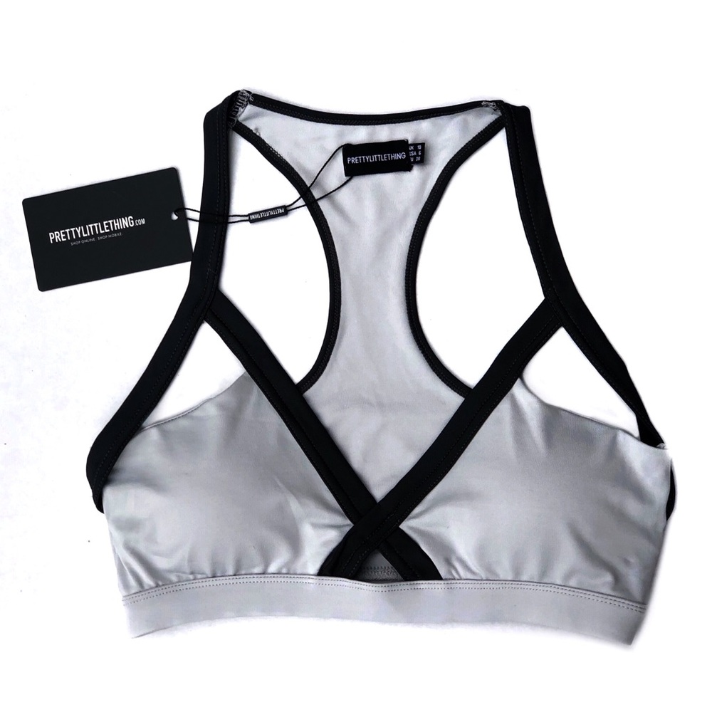 Pretty Little Thing Sports Bra Padded Active Gym Exercise Racerback Gray NWT M